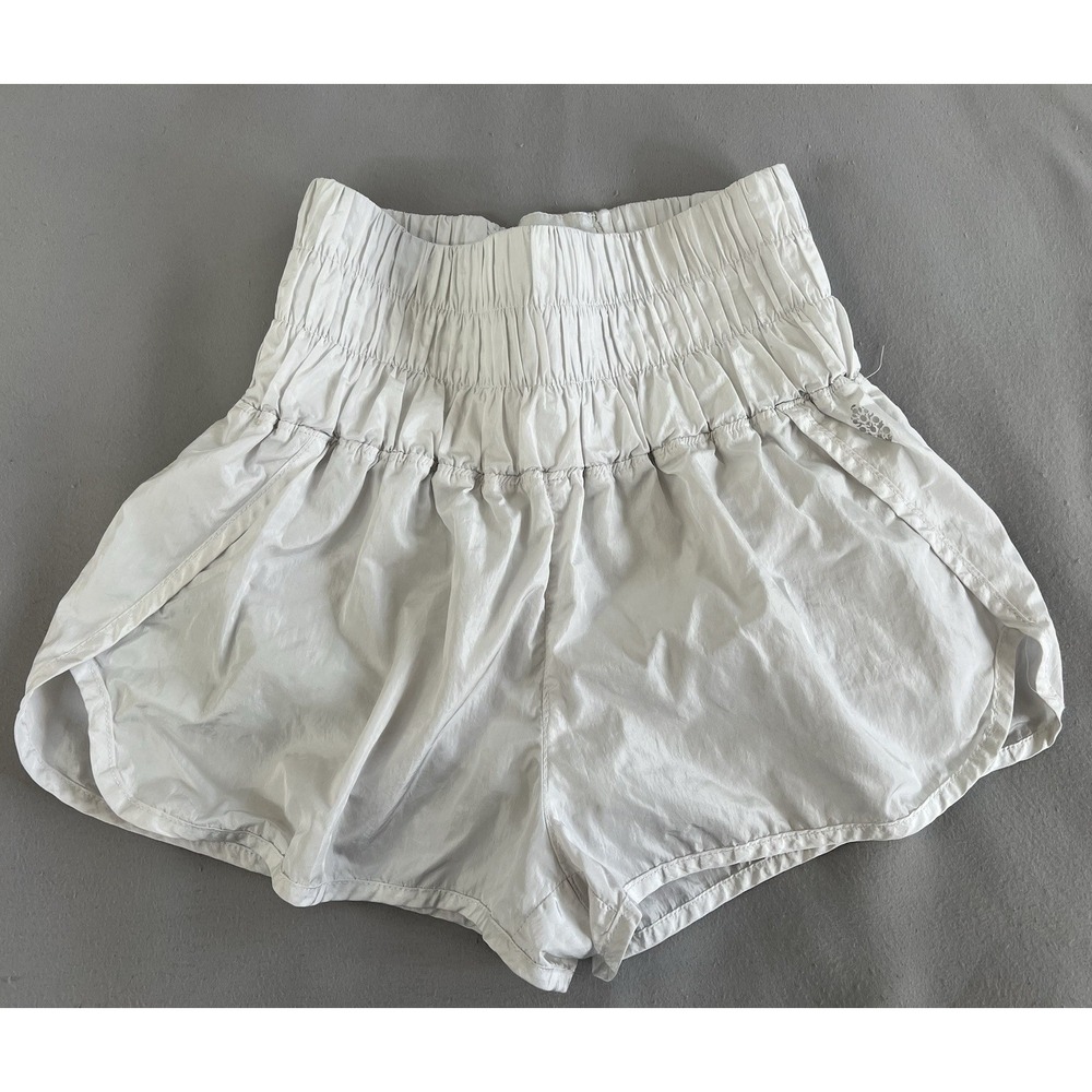 FP Movement Free People White High Waisted Smocked Athletic Shorts Small